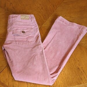 Y2K Women's American Eagle Outfitters Pink Corduroy Pants Stretch Skinny Flare